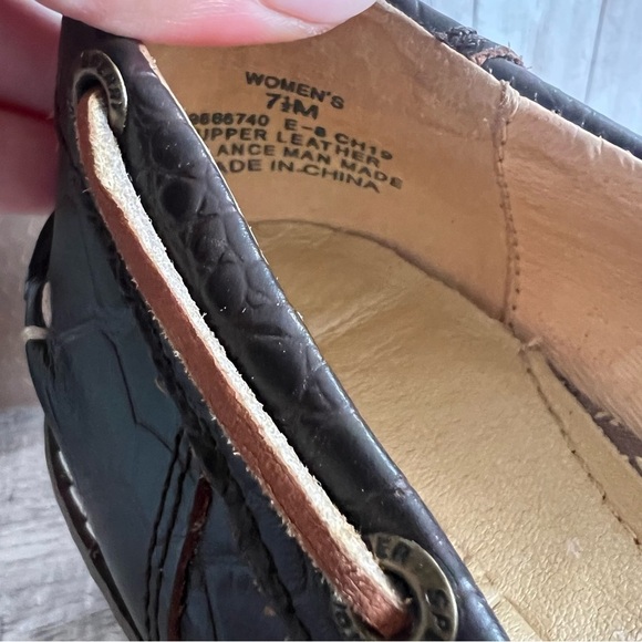 Sperry Topsider Dark Brown Embossed Leather Wedge Loafer Heels 7.5 - Picture 8 of 8